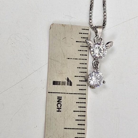 S 925 Sterling Silver Cubic Zirconia Drop Pendant Box Chain Necklace Cat Mouse - Picture 11 of 15